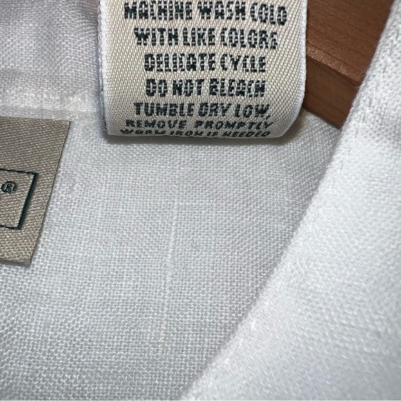 L.L.Bean White Linen Tuxedo Bib Band Collar Button Up Contemporary Prairie Top M - Picture 10 of 16